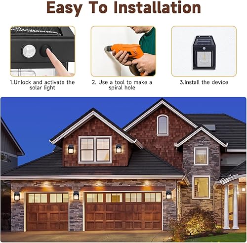 Miniatura 3 de Luces solares impermeables al aire libre, 3 modos de luz de seguridad con sensor de movimiento del atardecer al amanecer, luces de pared alimentadas