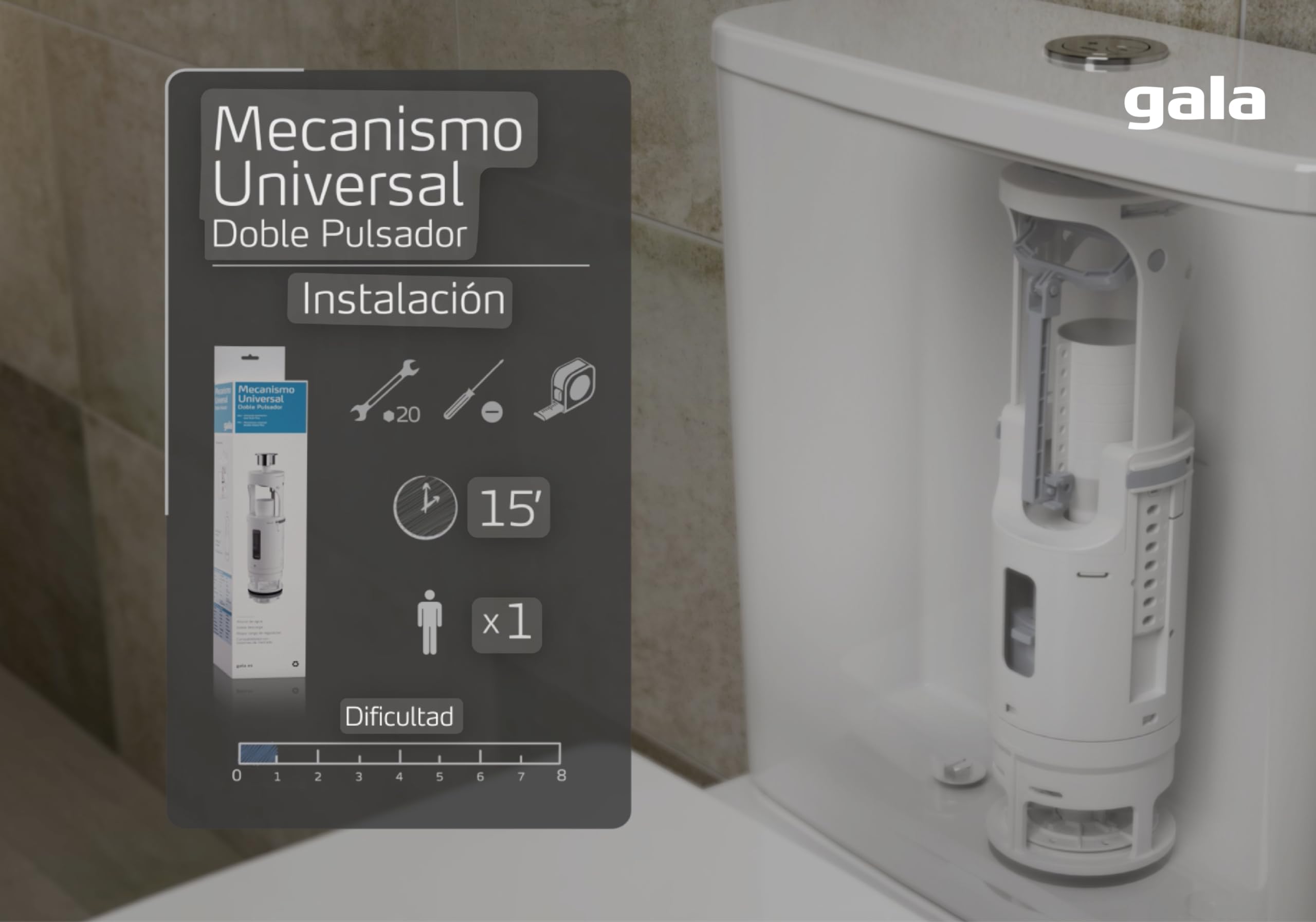 Gala Mecanismo G50412 – Mecanismo universal de doble descarga. Compatible con cisternas Gala y de otras marcas. Fácil instalación