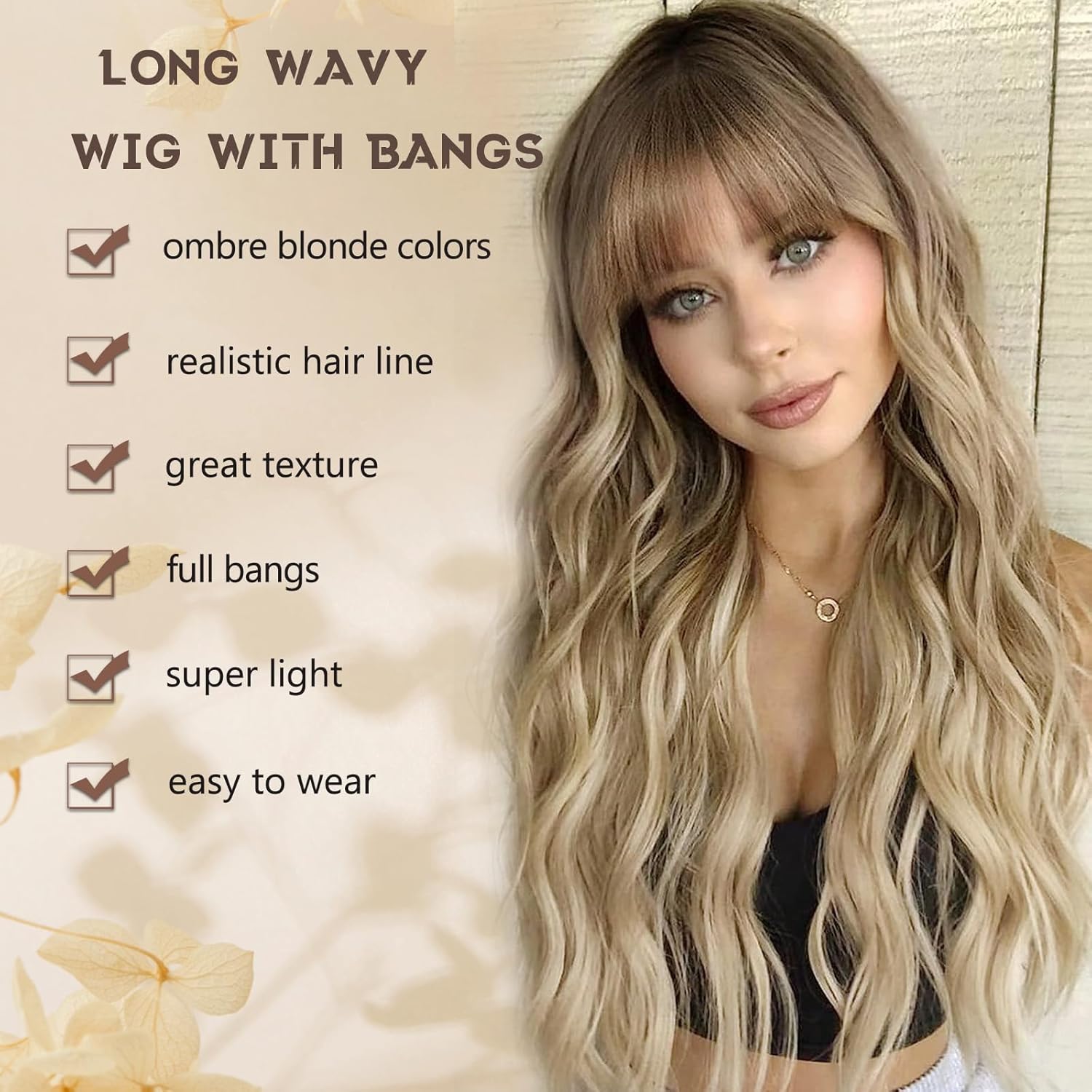 Ombre Blonde Wig with Bangs for Women Long Ombre Blonde Wavy Wigs 26 Inch Blonde Wigs Natural Looking Heat Resistant Synthetic Wig for Daily Party Use - Image 2