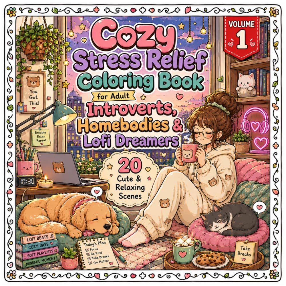 Volume 1: Cozy Stress Relief Coloring Book for Adult Introverts, Homebodies & Lofi Dreamers | Anime Art | 20 Drawings