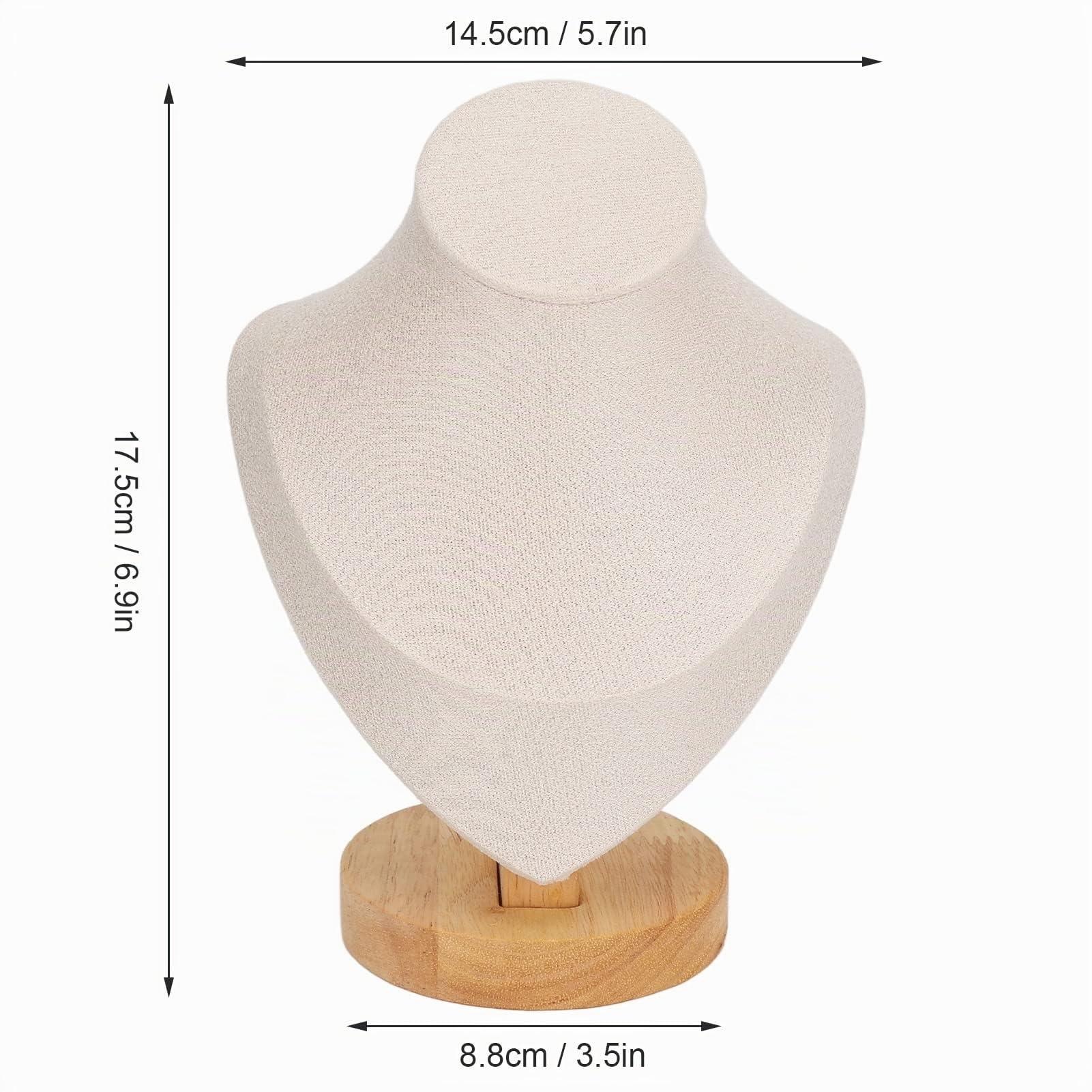 Présentoir de Collier de 6,9 ​​pouces, Chevalet de Bijoux en Flanelle, Présentoir de Chaîne de Collier, Présentoir de Buste, Support de Tour, Présentoir de Buste de Bijoux de Mannequin(beige)