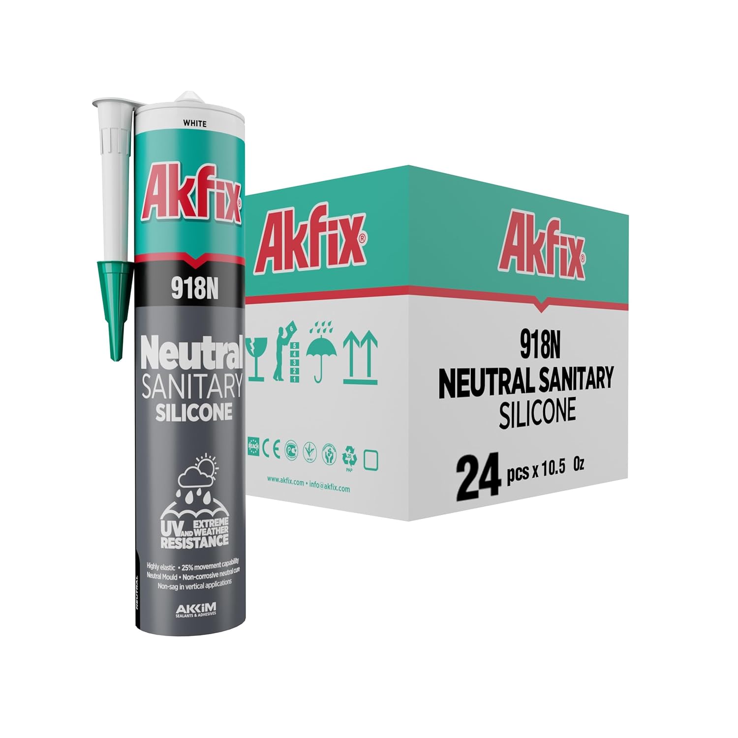 Akfix 918N White 100% Silicone Caulk (24x10.5 fl.oz.)