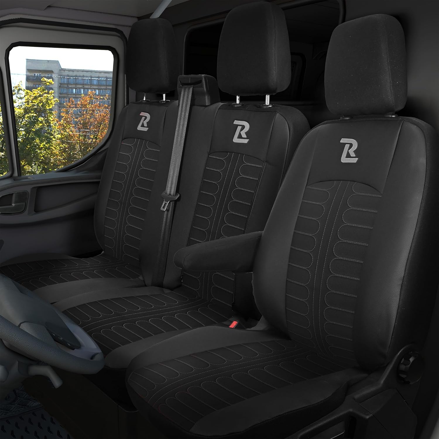 Lucaro Funda de Asiento para Ford Transit Desde 2013, Gris | Juego de fundas 1+2, funda protectora para asiento delantero con ecopiel, materiales certificados