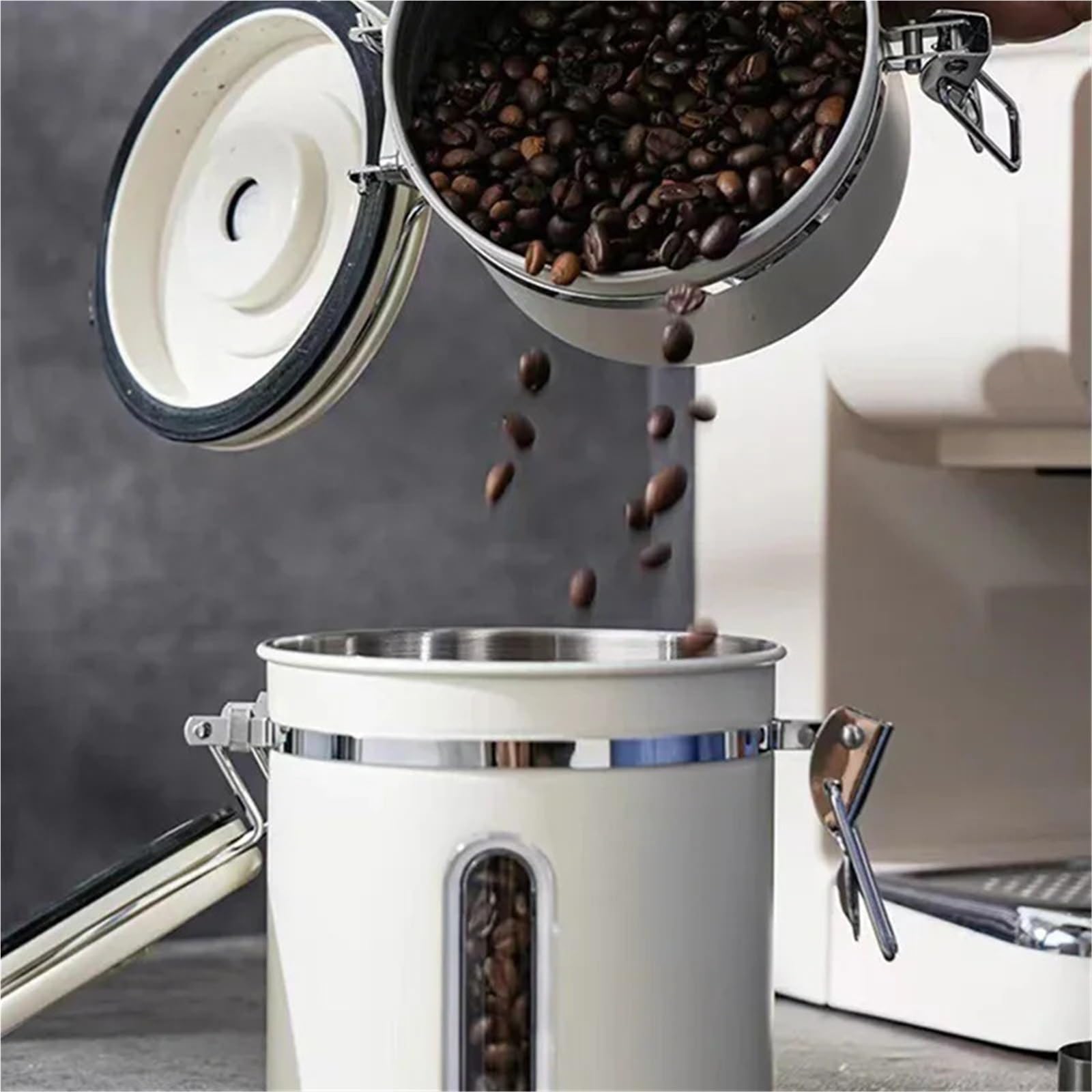 KaffeebohnenbehäLter Aus Edelstahl Vakuum-Aufbewahrungsbehälter for Kaffeebohnen mit großer Kapazität, luftdichter Behälter aus Edelstahl FüR Kaffeebohnen, Kaffeepulver(18.7cm*12cm)