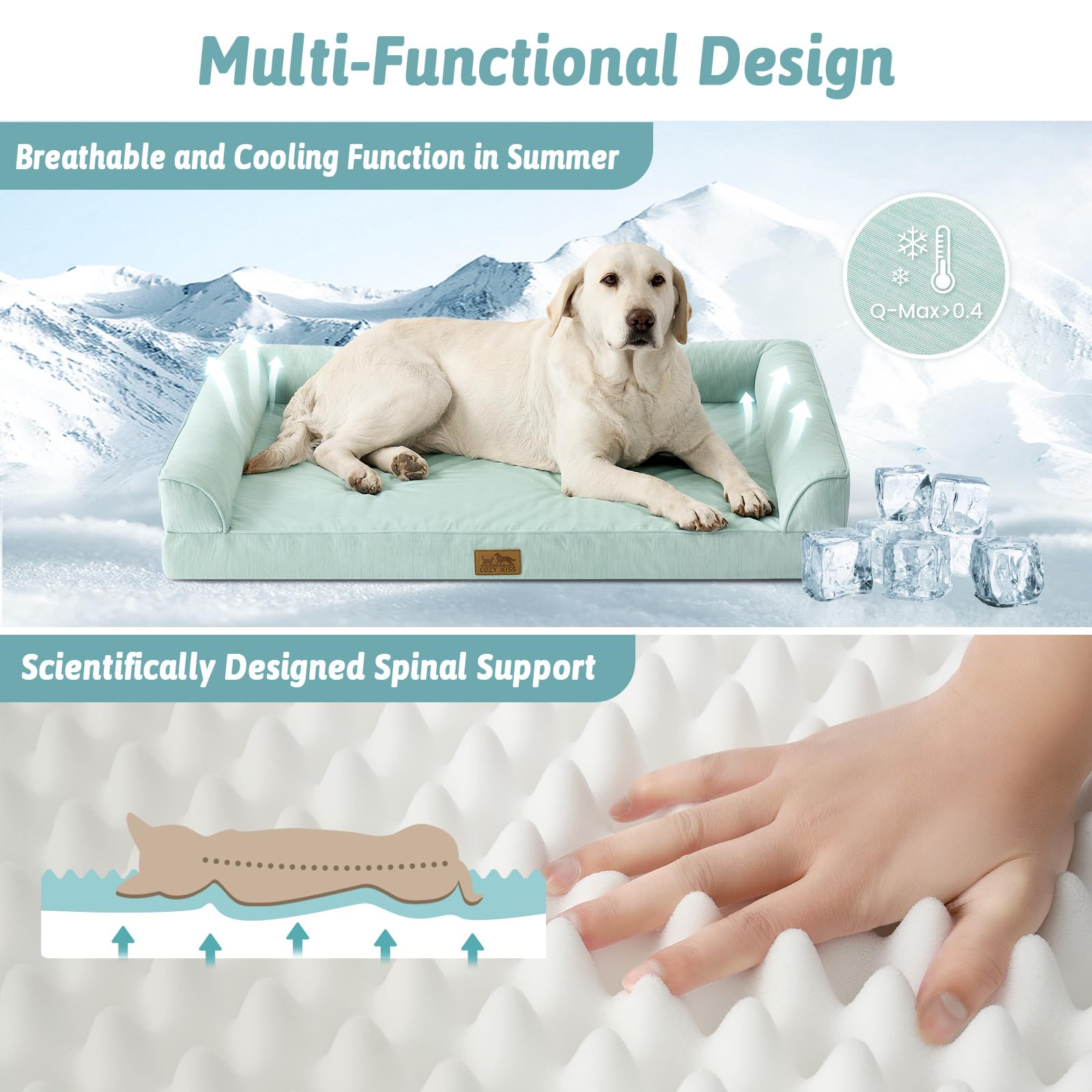 COZY KISS Ortopedyczne legowisko dla psów w rozmiarze XL 107 x 76 x 18 cm - Ergonomiczna sofa dla psa ze zdejmowaną i zmywalną poszewką oraz pianką o strukturze plastra miodu, wodoodporna