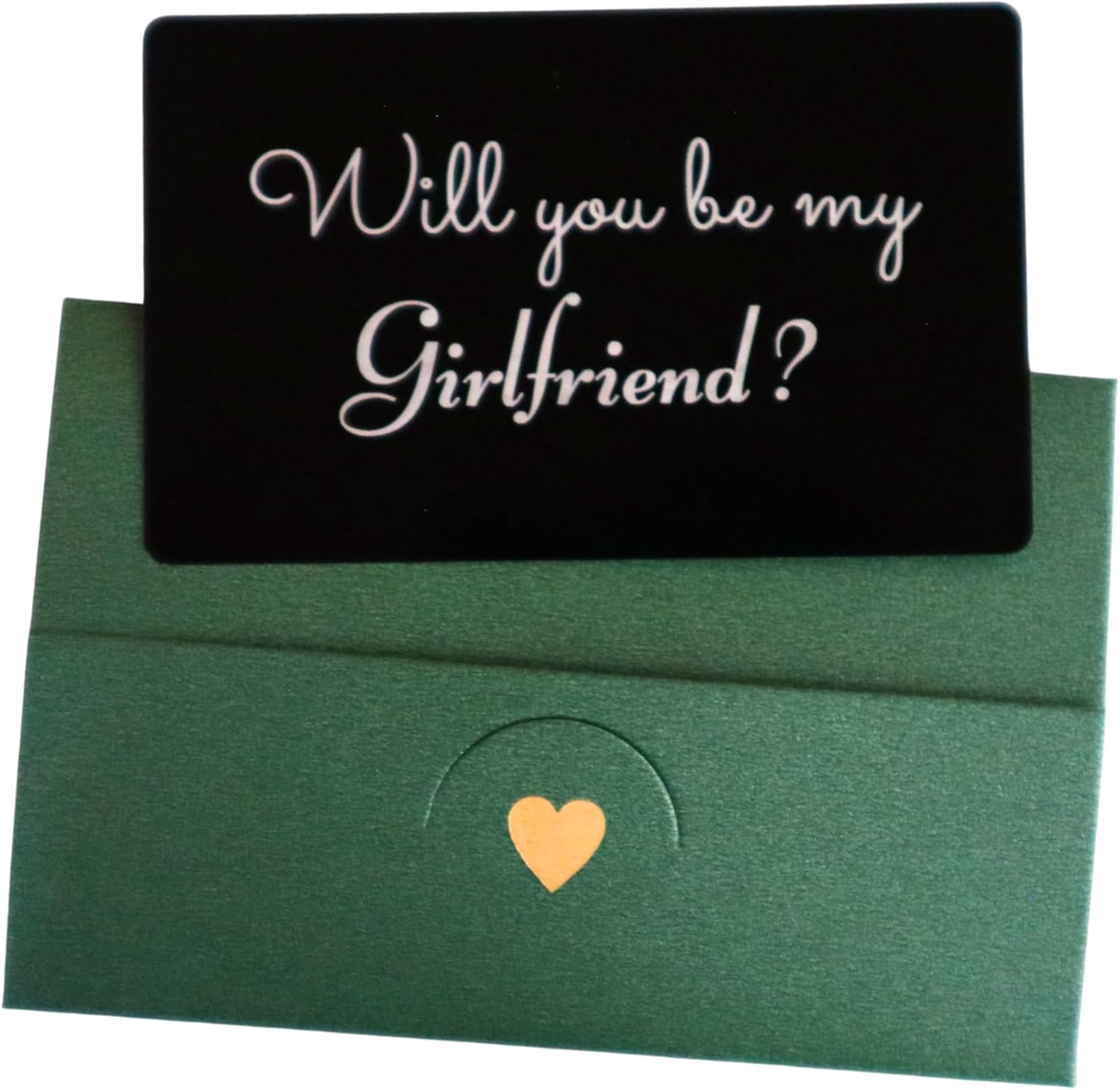 Will you be my Girlfriend? LOVE Messages Card: A Heartfelt Proposal for her/him, Hard Aluminum message card with elegant envelope - simple but powerful (Black with Forest Green envelope)