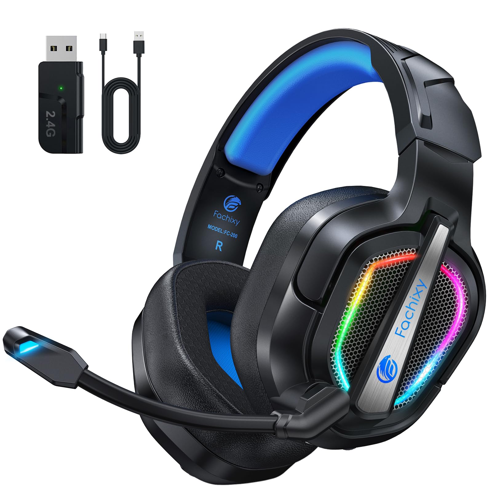 Fachixy FC200 Gaming Headset für PS5 PC Switch, Geringe Latenz Noise Cancelling, 50H Akkulaufzeit