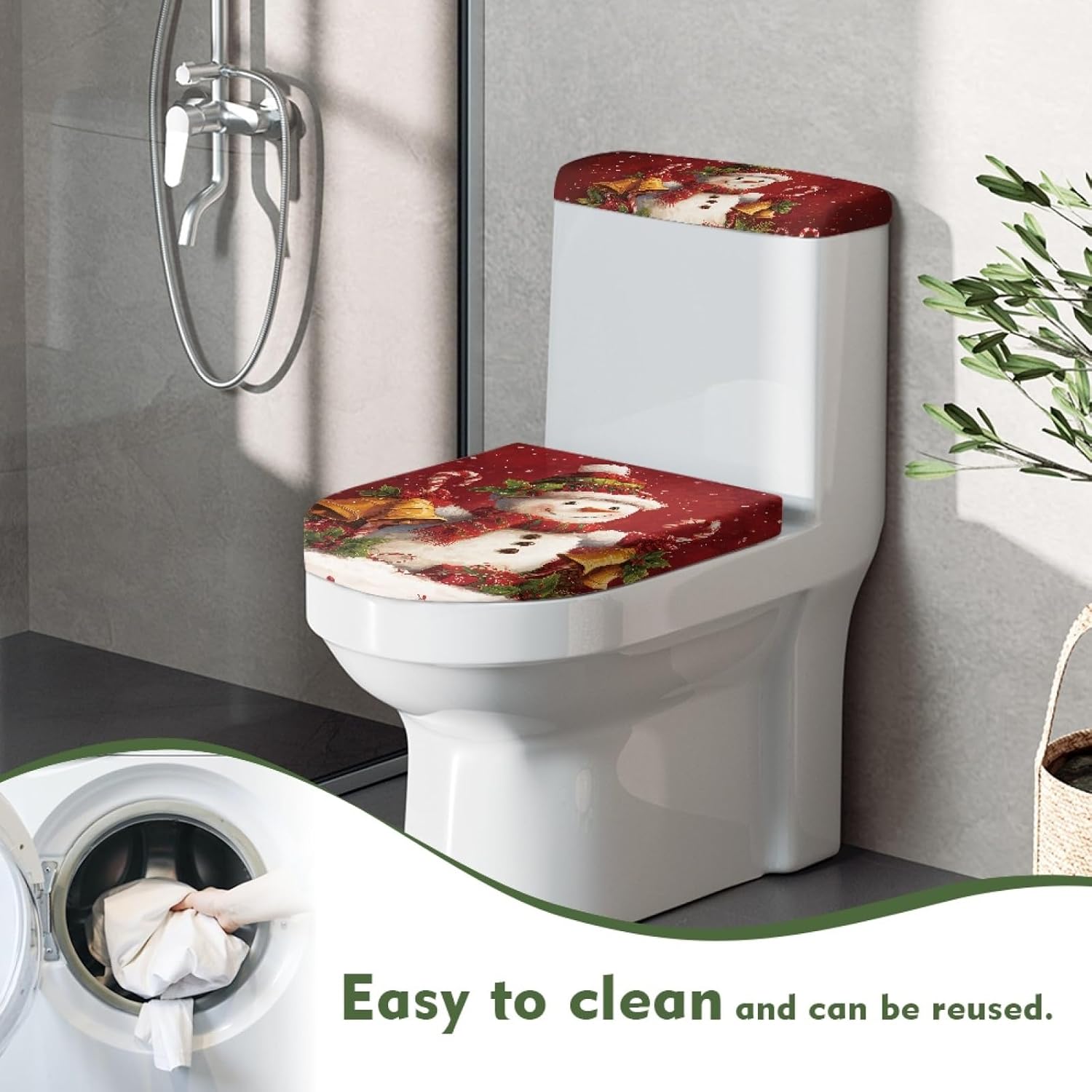 Christmas Toilet Tank Cover and Toilet Lid Cover 2 Piece Washable Toilets Covers Set with Elastic Bottom Soft Stretch Fabric Covers for Bathroom Replacement Home Decoration