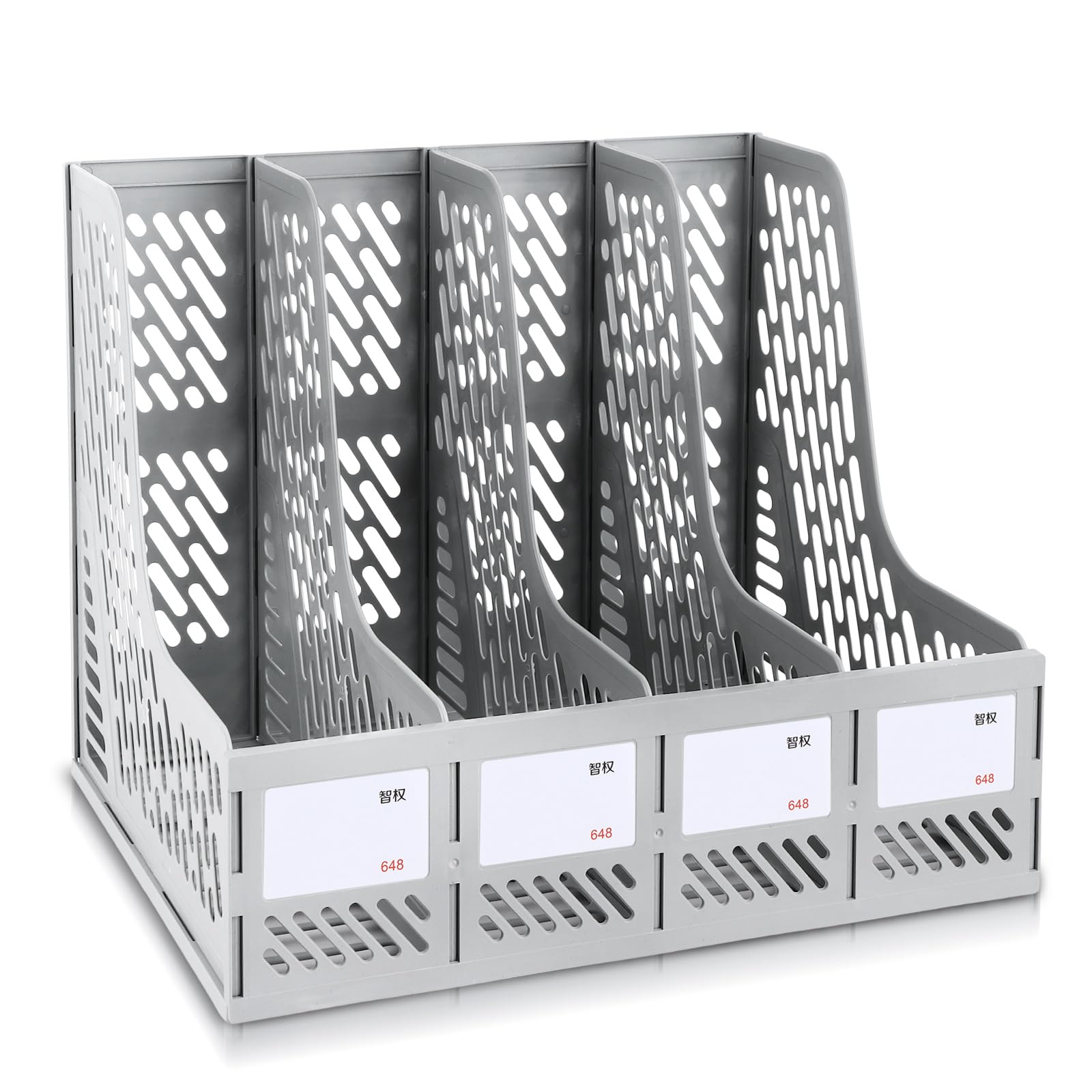 ASelected File Holder Folding Bookshelf,4 Vertical Plastic Magazine Holders Desk Organizer Document Folder For Office Organization And Storage (Grey) — image 1