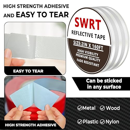 Vista 10 de SWRT Cinta reflectante de 2 pulgadas x 30 pies para exteriores, impermeable, DOT-C2, resistente a la decoloración, cinta reflectante blanca, cinta