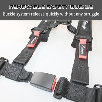4 Point Harness with Ez-Buckle and Padding, 2 Inch Padding with Sternum Strap Fits all Side by Sides, UTV, 4x4, Go Cart, Buggy (Black)