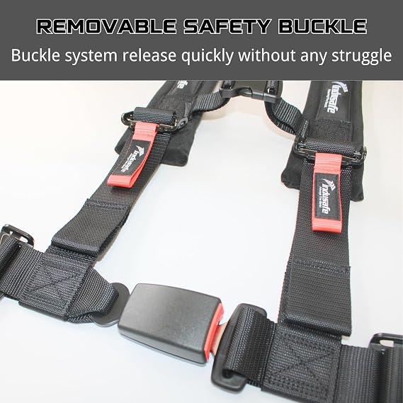 4 Point Harness with Ez-Buckle and Padding, 2 Inch Padding with Sternum Strap Fits all Side by Sides, UTV, 4x4, Go Cart, Buggy (Black)