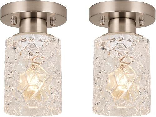 ALICE HOUSE Paquete de 2 lámparas de techo semiempotradas, pantalla de vidrio geométrico transparente, lámpara de granja de níquel cepillado para disponible en Yaxa Costa Rica