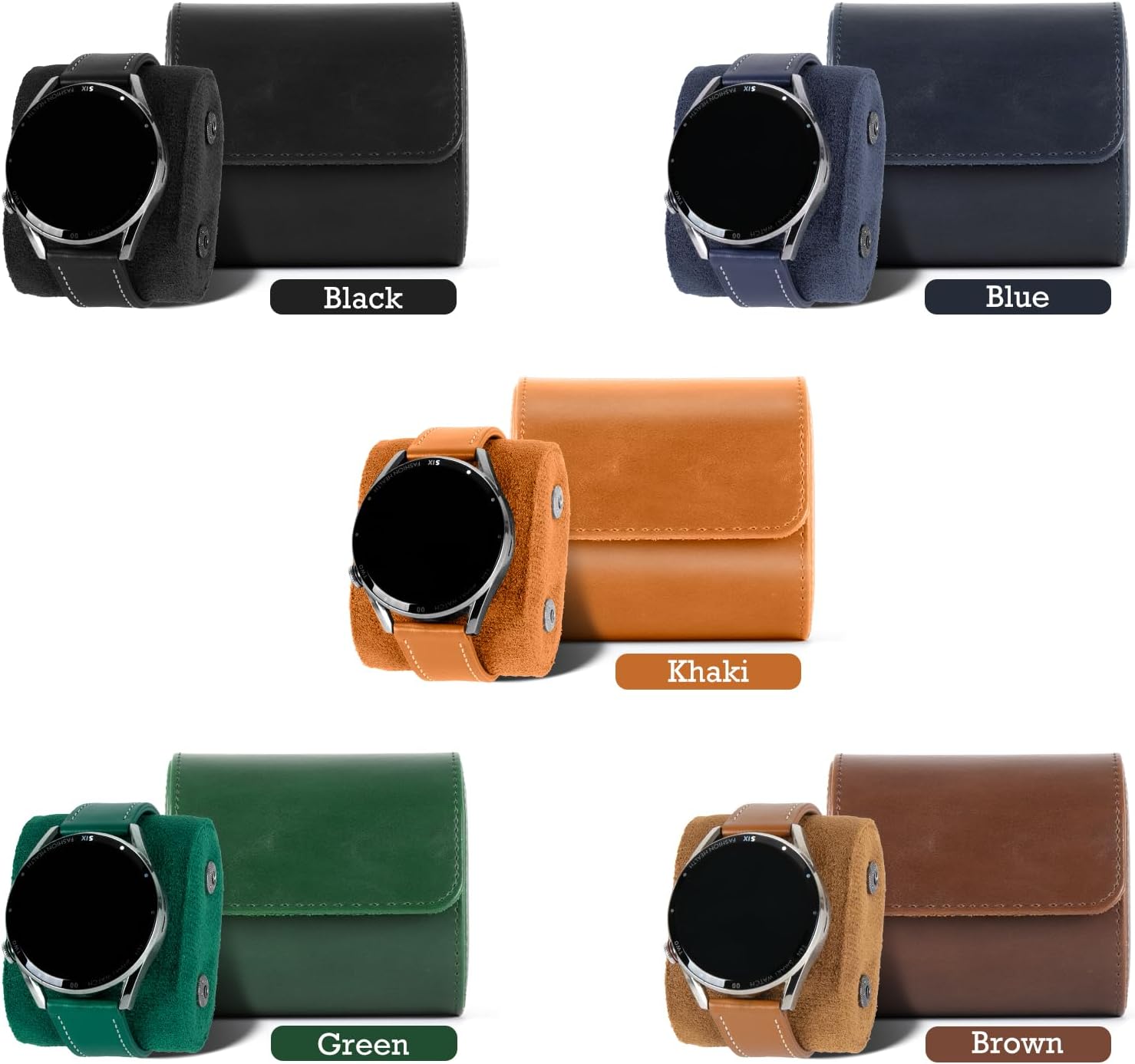 Double Leather Watch Box, Vintage Watch Roll Travel Case for Men and Women, Brown