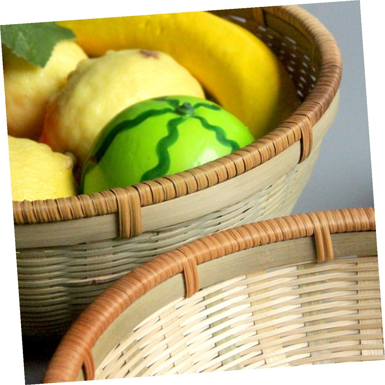 Bread and Bun Storage Basket Set, Hand-woven Kitchen Organizer with Drainage, 3pcs Colored Serving Baskets for Home and Food Storage