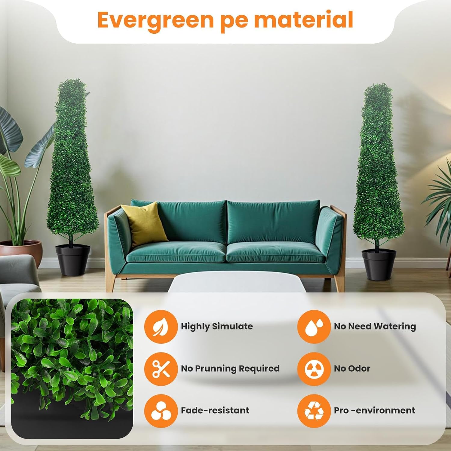 4FT Artificial Boxwood Topiary Trees Set of 2, Faux Potted Green Evergreen Shrubs for Outdoor Porch Patio Garden Decor, Indoor Entryway Front Door Plants