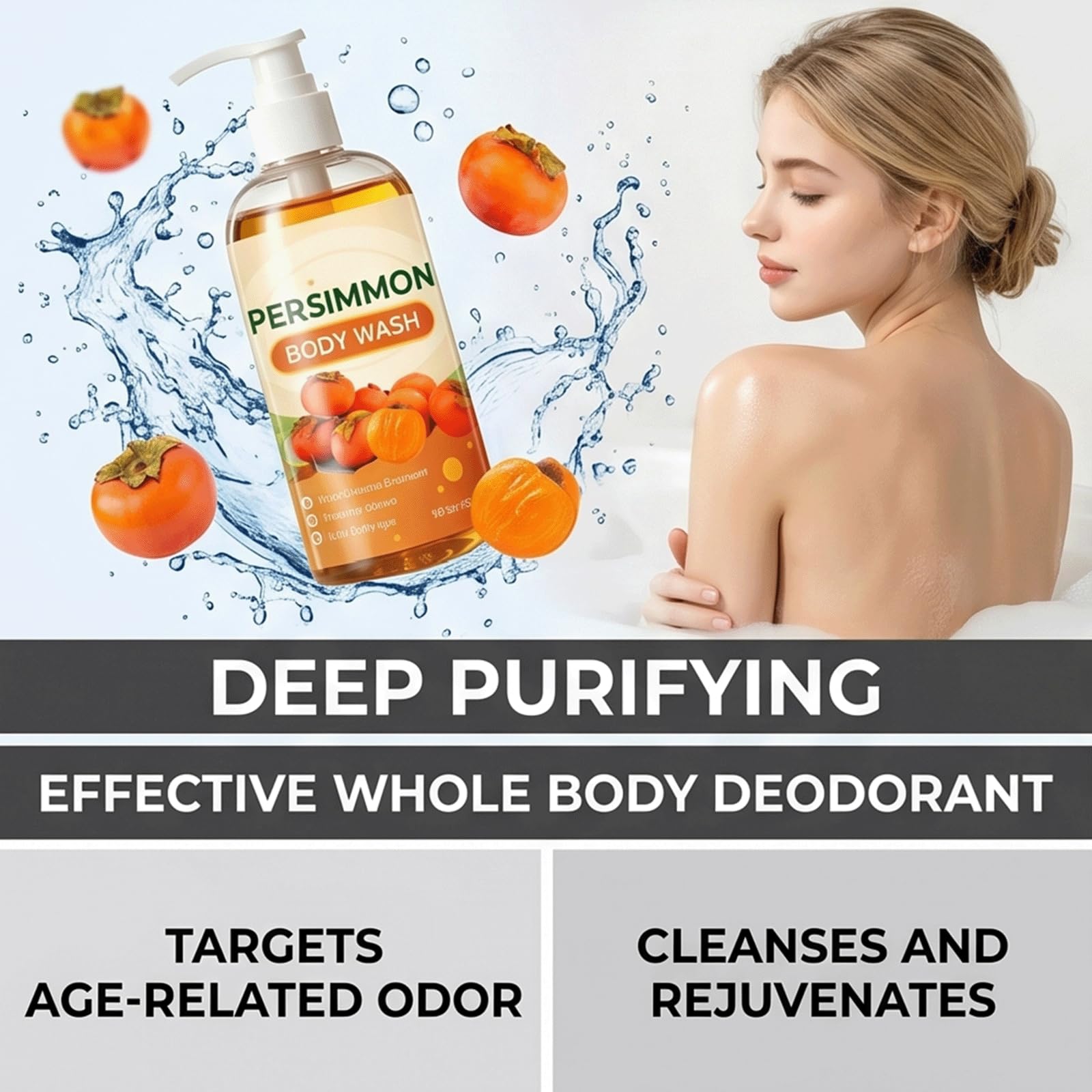 Persimmon Body Wash-Japanese Persimmon Dezodoryzujący Body Wash dla silnego zapachu Körper i zapachu starzenia, naturalny przeciwutleniacz rozjaśniający żel pod prysznic, poprawia szorstką (3szt)