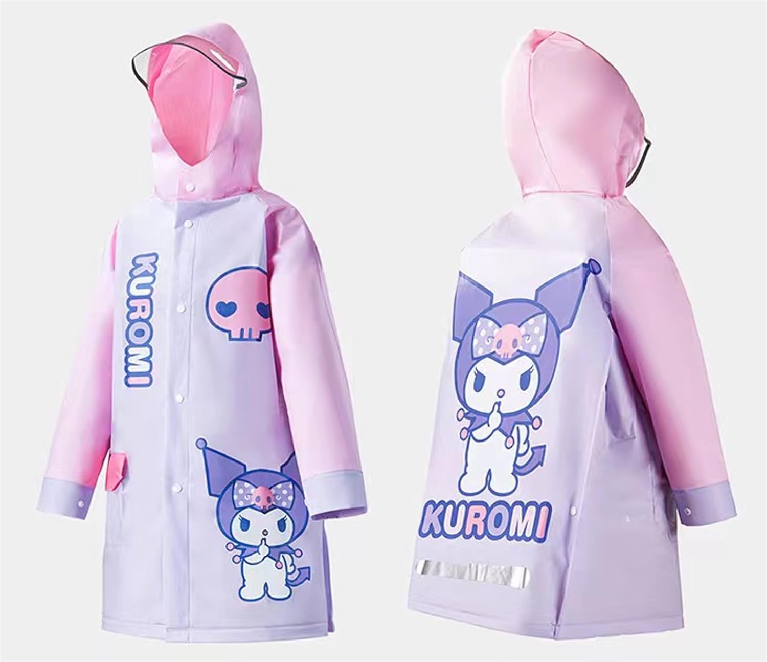 Kuromi & Skull Hooded Rain Coat Jacket Poncho Outwear for Girls Kids Children
