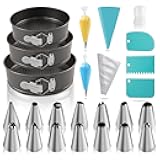 122PCs Cake Pan Sets for Baking, 7/8/9 Inch Round Cake Pans, Nonstick Springform Cake Pans, Cheesecake Baking Pans with 100 Pcs Piping Bags, 16 Pcs Nozzles, 3 Pcs Scrappers