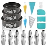 122PCs Cake Pan Sets for Baking&comma; 7&sol;8&sol;9 Inch Round Cake Pans&comma; Nonstick Springform Cake Pans&comma; Cheesecake Baking Pans with 100 Pcs Piping Bags&comma; 16 Pcs Nozzles&comma; 3 Pcs Scrappers