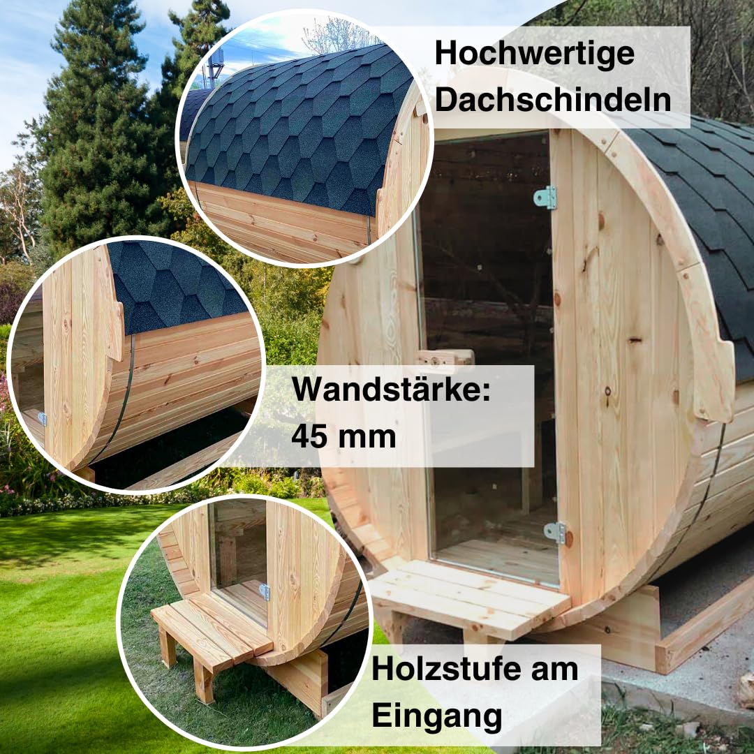 Fasssauna inkl. Ofen und Saunasteine für 1-2 Personen Gartensauna Saunafass Outdoor aus hochwertigem Kiefernholz Außensauna (Mini)