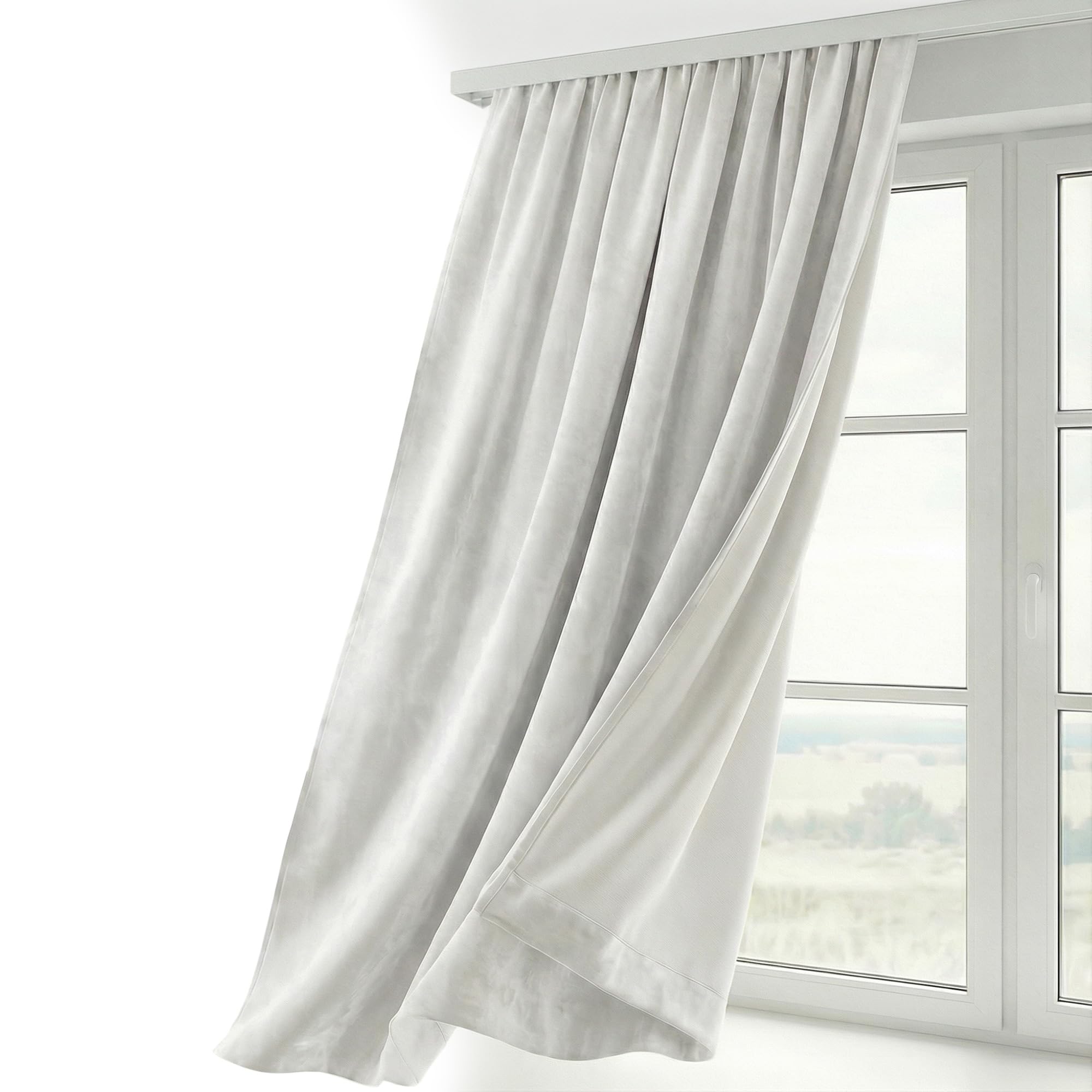 Beautex White Velvet Curtain, Ruffle Tape, U-Tape Curtain, Darkening And Opaque, 140 X 145 Cm (Width 140 Cm, Height 145 Cm, )