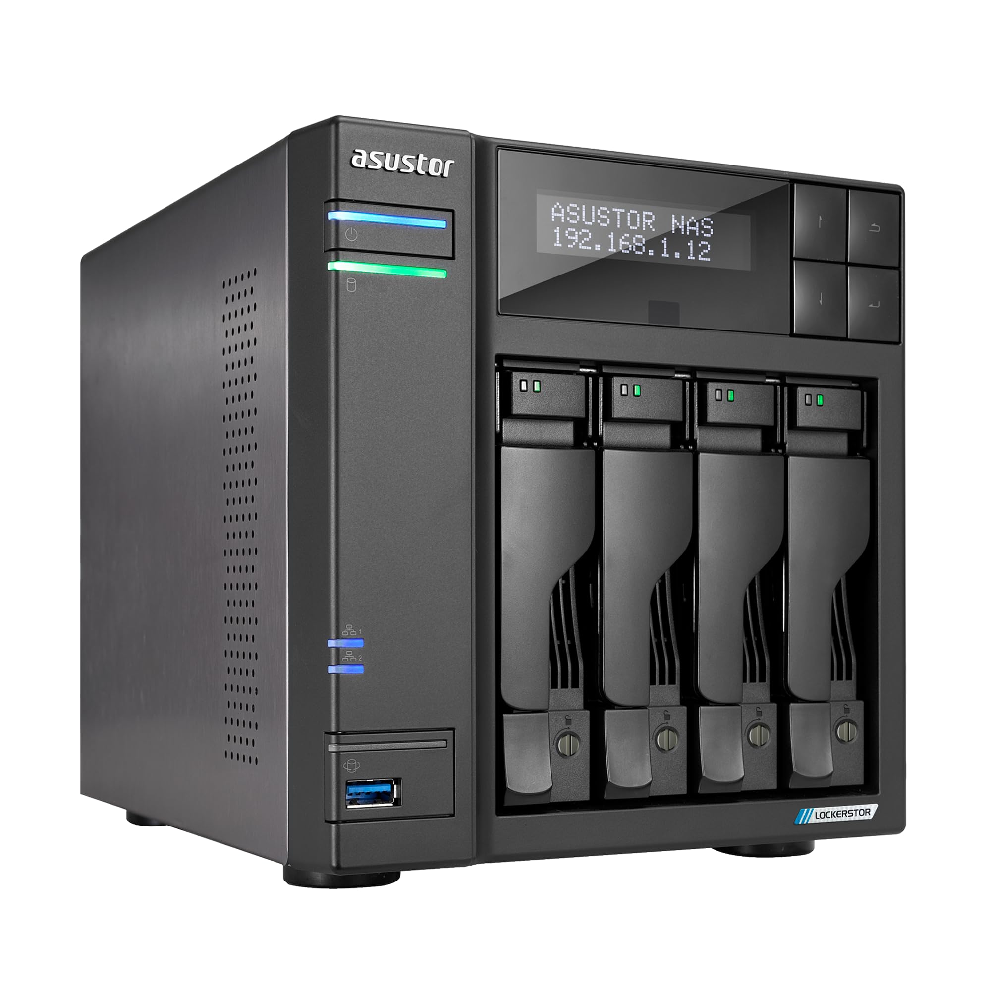 Asustor Lockerstor 4 Gen2+ AS6704T v2, 4 Bay NAS, Quad-Core 2.0GHz CPU, 2 5GbE Ports, 4GB RAM DDR4, 4 M.2 SSD Slots, Network Attached Storage (Senza dischi)