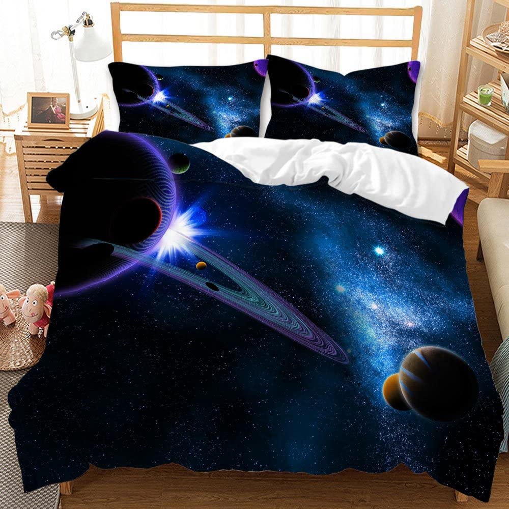 Ropa de cama infantil Galaxia de 135 x 200 cm, 3D planetas, ropa de cama para niños y niñas, estrellas universo, juego de funda nórdica suave y cómoda, con cremallera y funda de almohada