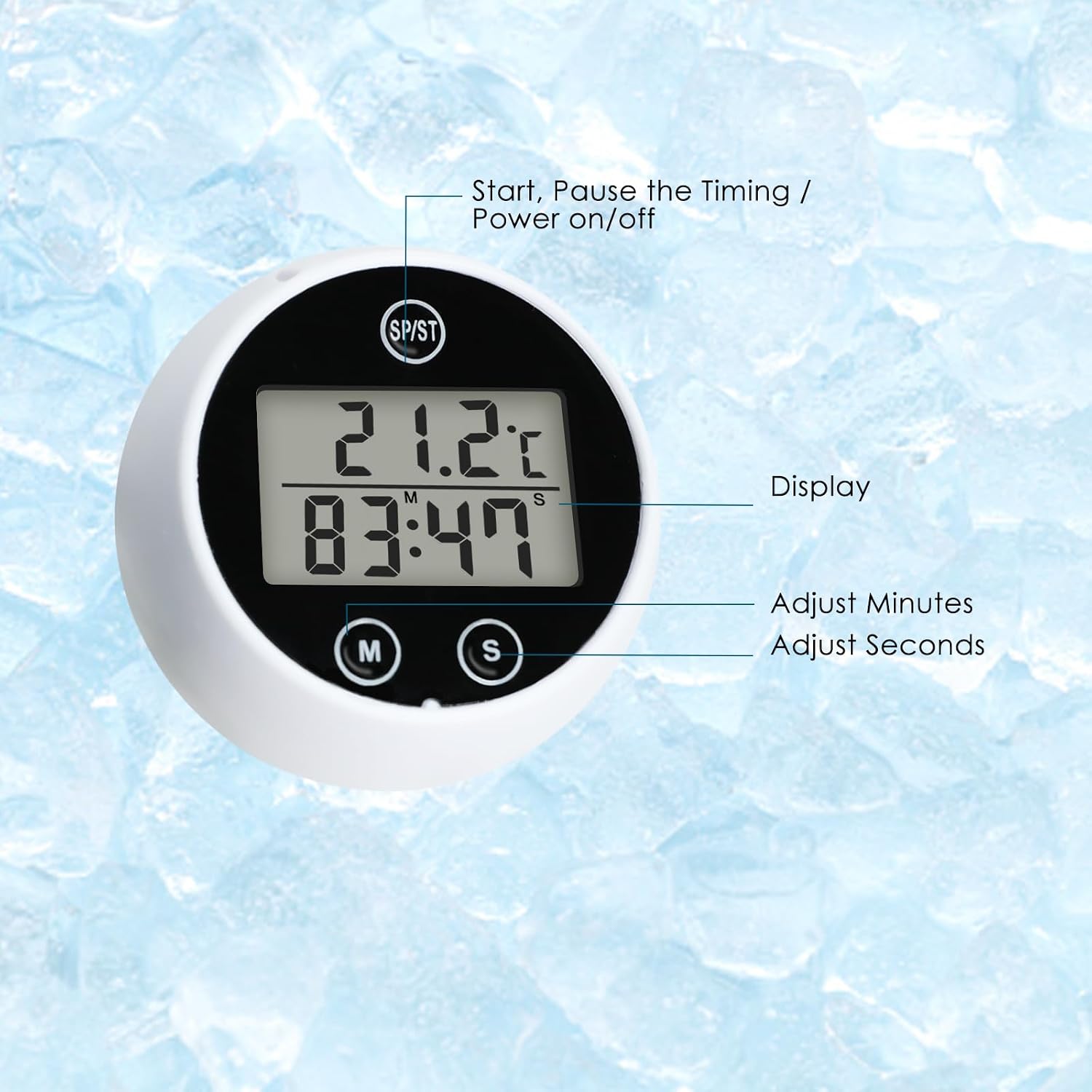 Ice Bath Thermometer with Timer, Waterproof Floating Water Thermometer for Cold Plunge Tub, -20℃ to 70℃ Digital Bath Thermometer for Bathtub, Pool, Hot Tub（Black）