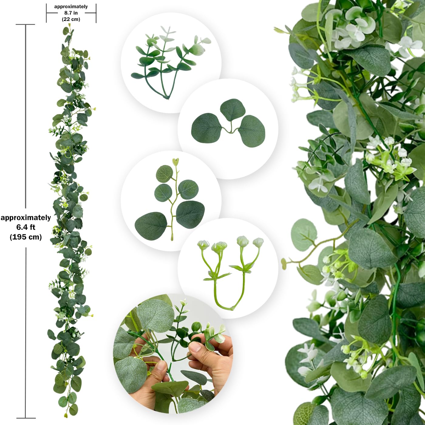 Satefello 2 Packs Artificial Eucalyptus with Flowers,Fake Garland for Wedding, Faux Greenery Garland Vines Table Runner,Summer Floral Decorations for Hanging,Wedding Backdrop,Indoor