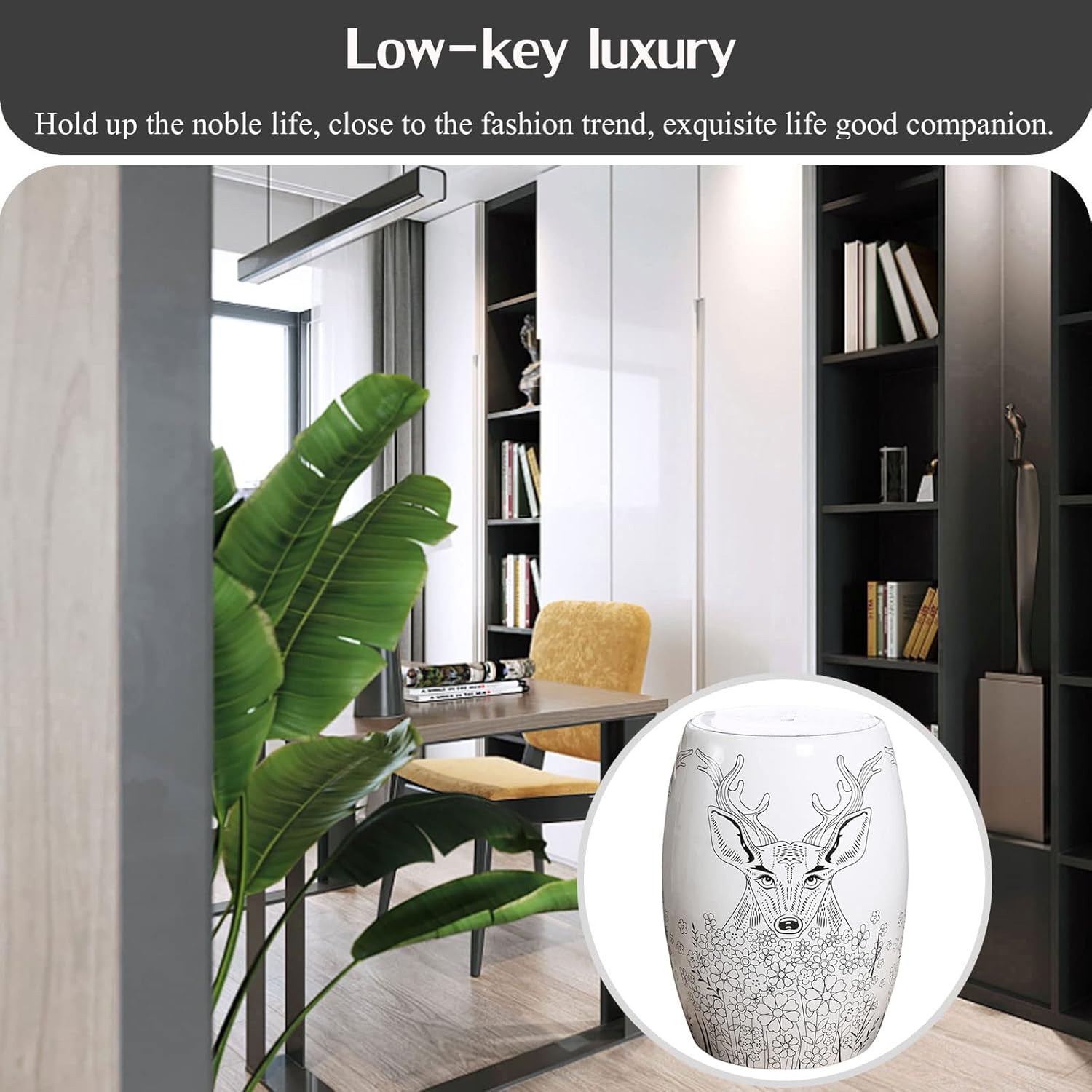 Decorative Garden stools, Decorative Ceramic Garden Stool, Glazed Christmas Deer Changing Stool for Living Room, Balcony, Garden, Etc.