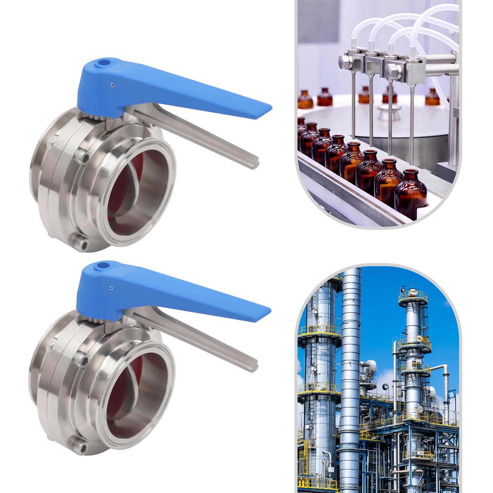 Purptarol 2 Pack Butterfly Valves,3 Inch Tri Clamp Clover Butterfly Valve with Blue Trigger Handle,Stainless Steel Butterfly Valve for Sewage Treatment/Food Industry