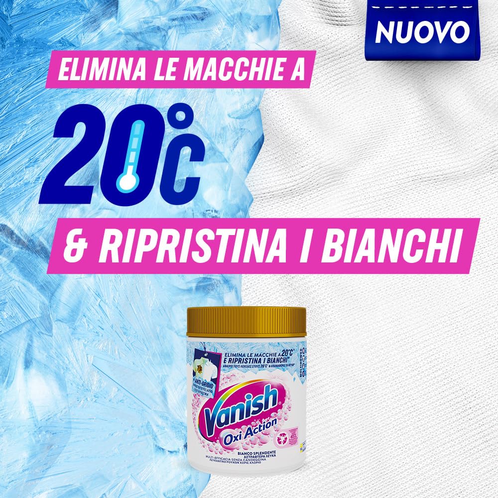 Vanish Oxi Action Multipower Polvere Bianco Splendente, Smacchiatore per Capi Bianchi, 1 Confezione da 500 g per Bucato, Additivo Lavatrice Multiazione senza Candeggina
