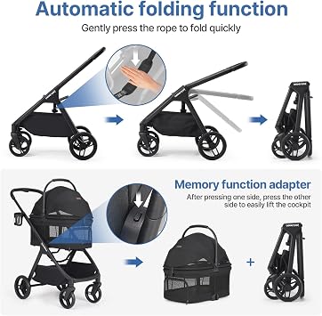 Beberoad X-5 Luxury Pet Stroller for Medium Pets Up to 25kg, Net Black | Full View Dog Pram, 3-in-1 Detachable Carrier & Car Seat, One-Touch Fold, All-Terrain Pushchair, Adjustable Handle