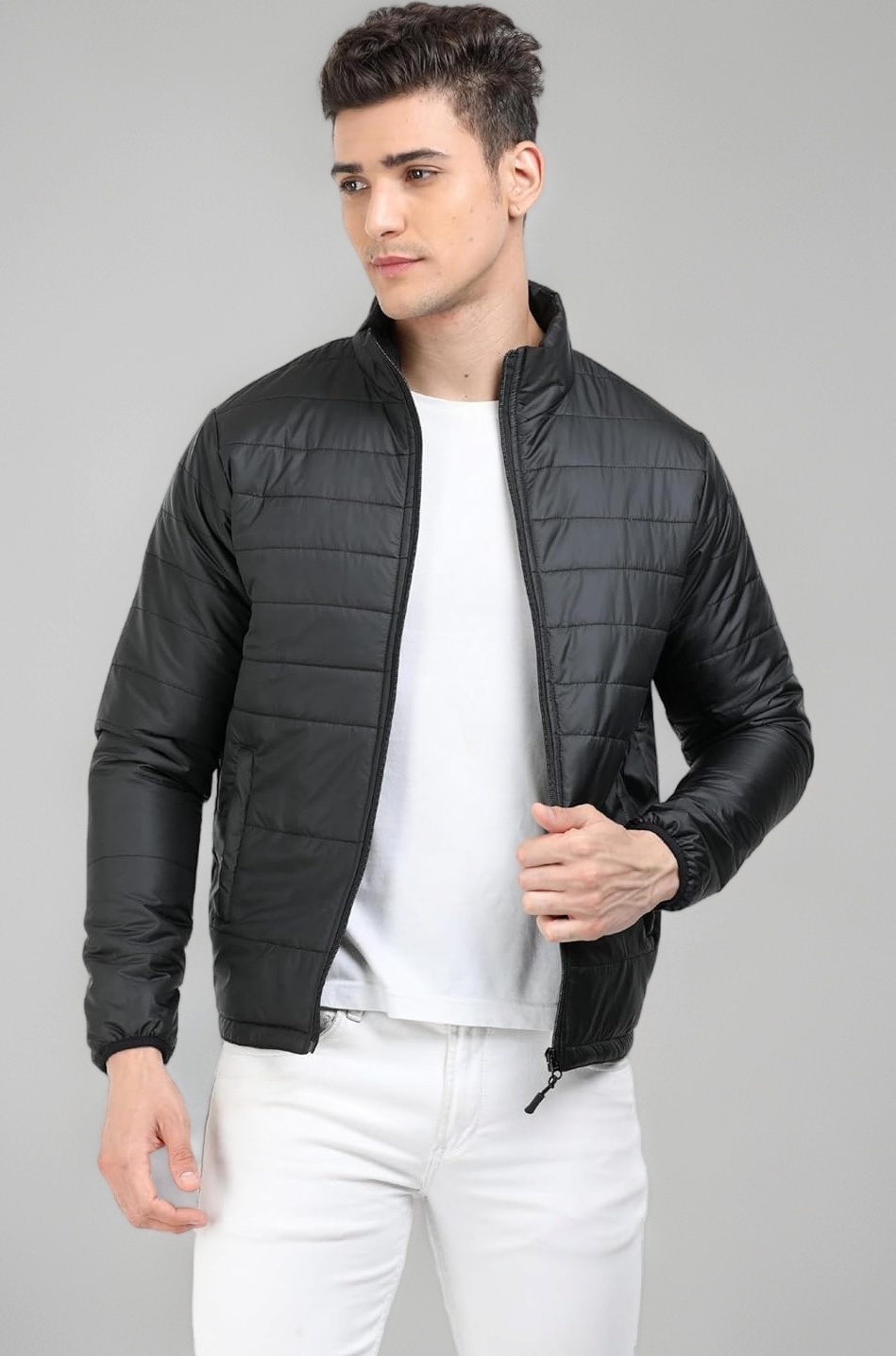 Winter Puffer Jacket | Mens Nylon Quilted standard length | Bomber Full Sleeve Monsoon | Lightweight Winter Wear Mens Jacket