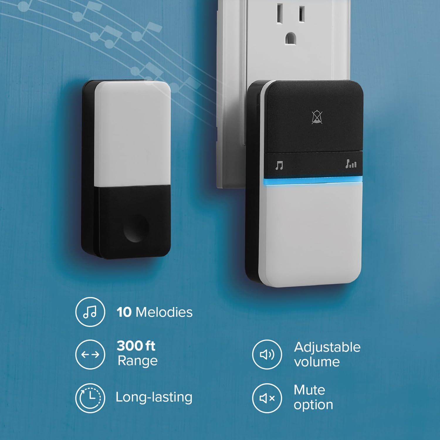 Black and White Wireless Door Chime Kit with Volume Control