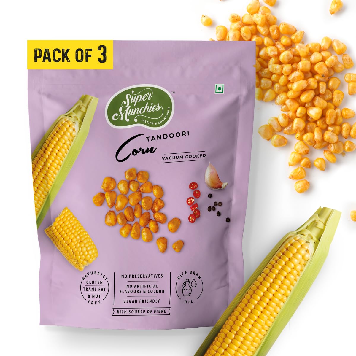 SUPER MUNCHIES Vacuum Cooked Tandoori Corn, Vegan, Gluten Free, Zero added MSG& Maida, Low Fat, No Preservatives, Zero Trans Fat & Cholesterol, Pack of 3 (B0D8J3ZV2V) Amazon Price History, Amazon Price Tracker