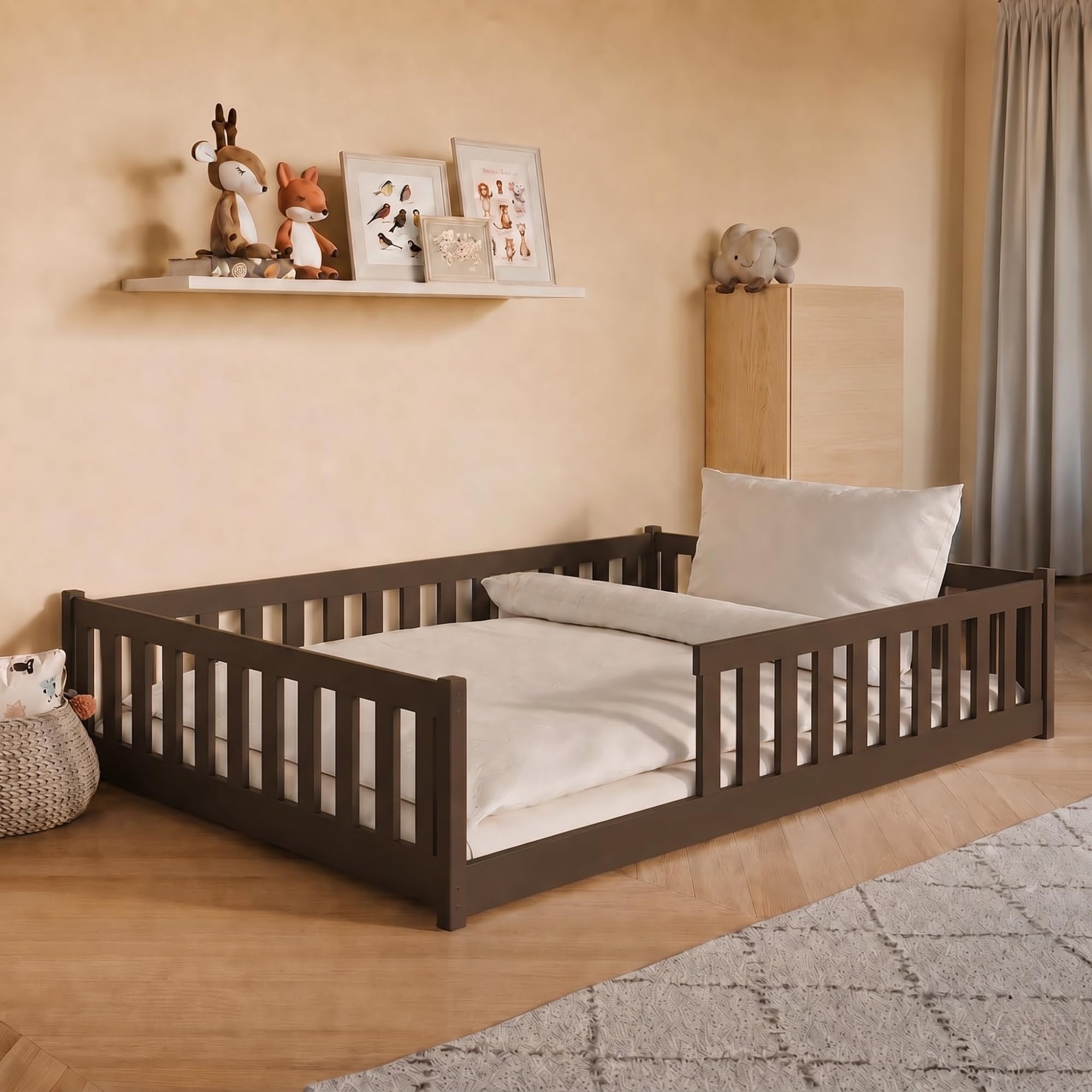 Kids Collective Kinderbett Bodenbett Bett mit Rausfallschutz & Lattenrost Montessori Bett Kinder