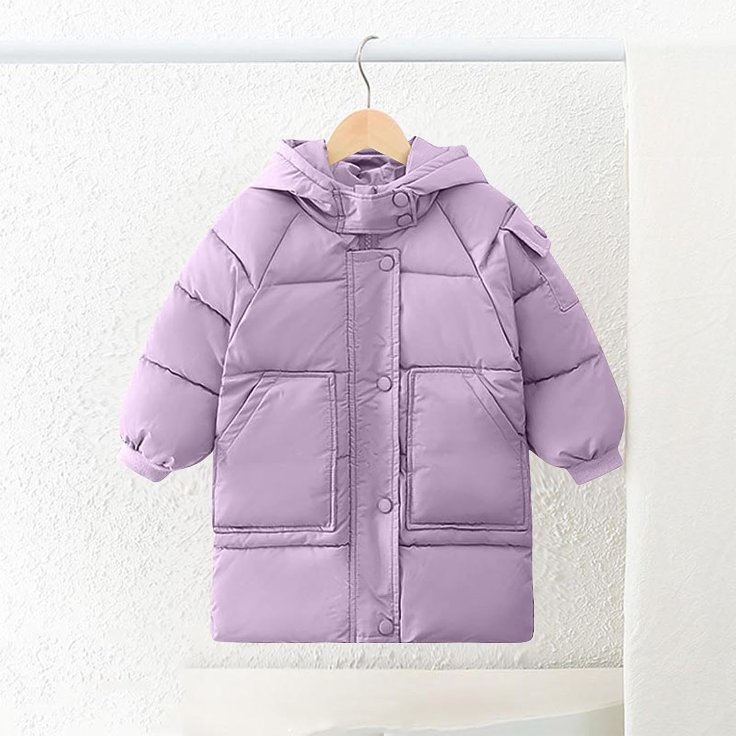 Girls Heavyweight Puffer Jacket Windproof Winter Warm Long Sleeve Coat with Hood, Insulated Padded Parka for Kids