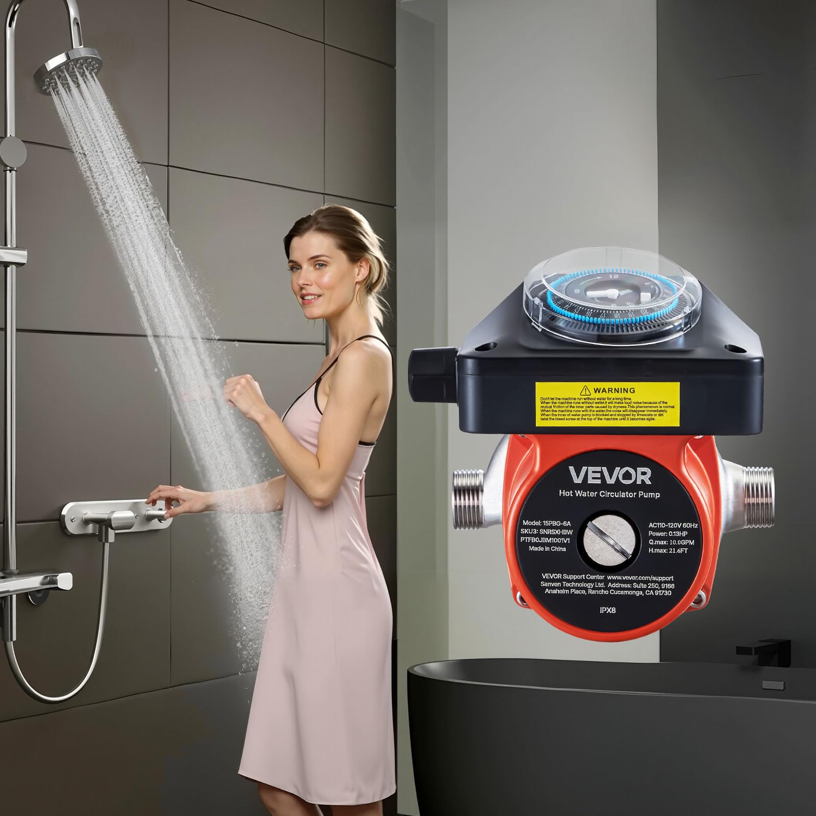 VEVOR Pompa di Ricircolo dell'Acqua Calda 38 L/min 100 W 220-240 V G3/4 G1/2