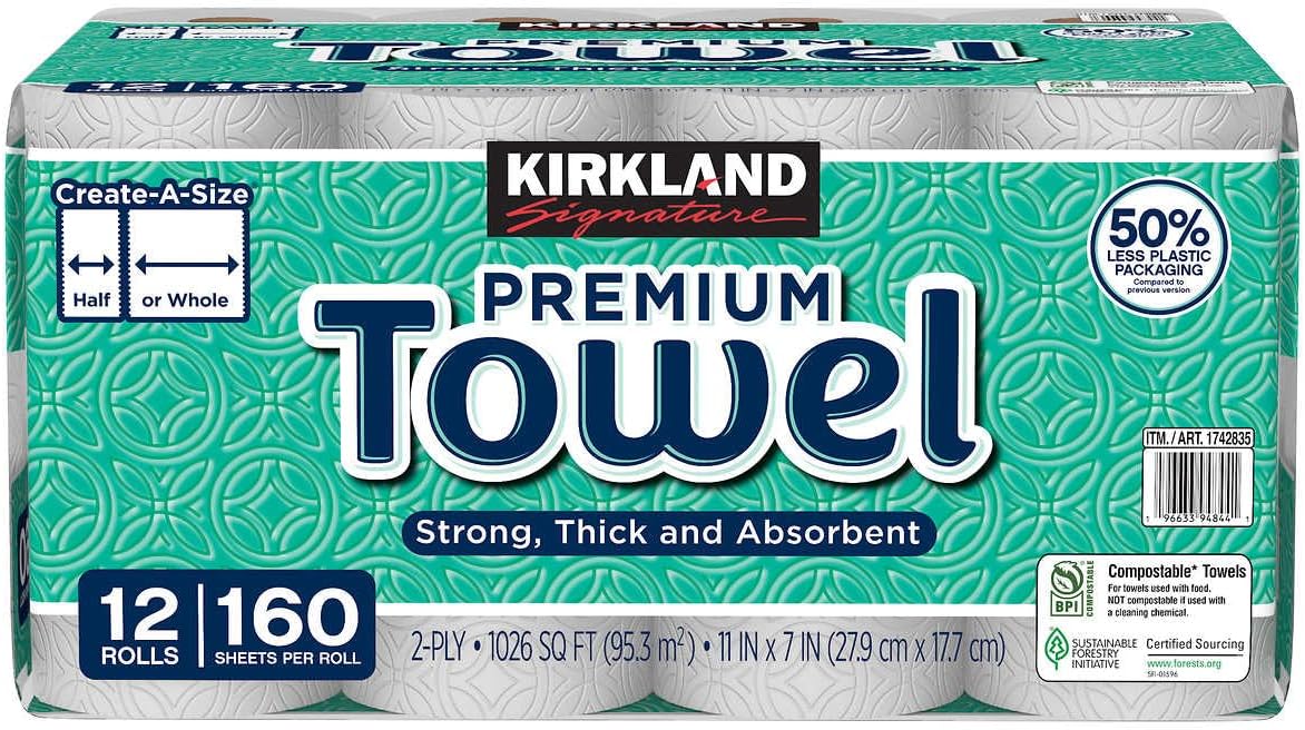 Kirkland Signature Paper Towels, 2-Ply, 160 Sheets, 12 Count