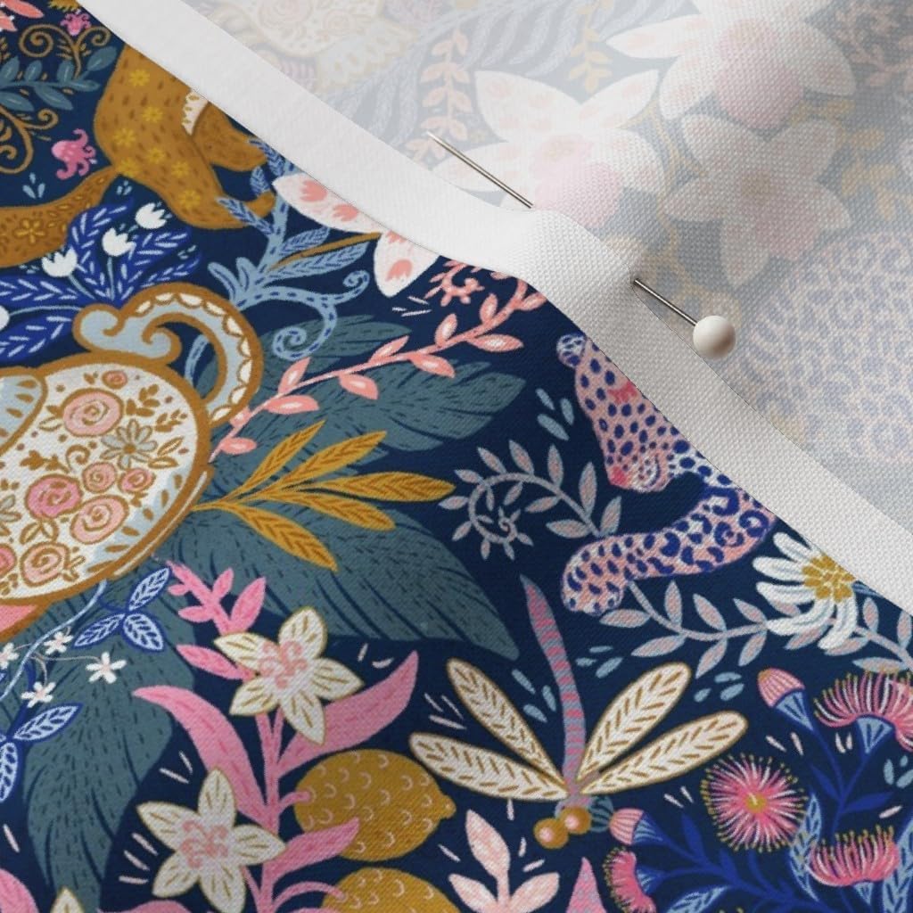 Spoonflower Fabric - Maximalist Tea Party Whimsical Chintz Pink Purple Mustard Swans and Printed on Petal Signature Cotton Fabric by The Yard - Sewing Quilting Apparel Crafts Decor