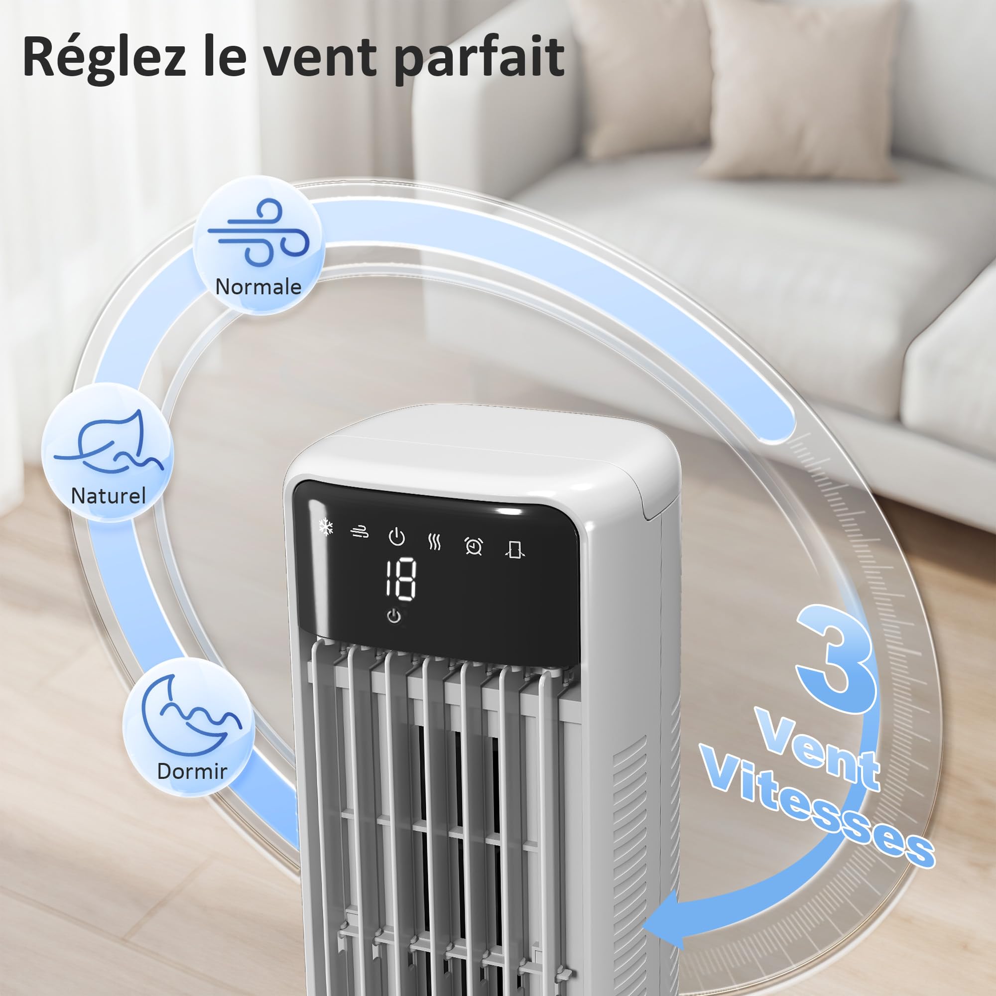 HOMCOM Refroidisseur d'Air Portable 3-en-1 Réservoir d'eau 9 Litres Blanc | Oscillation à 48°, 3 Vitesses, 3 Modes, 4 Packs de Glace, Télécommande, pour Maison, Bureau, Chambre