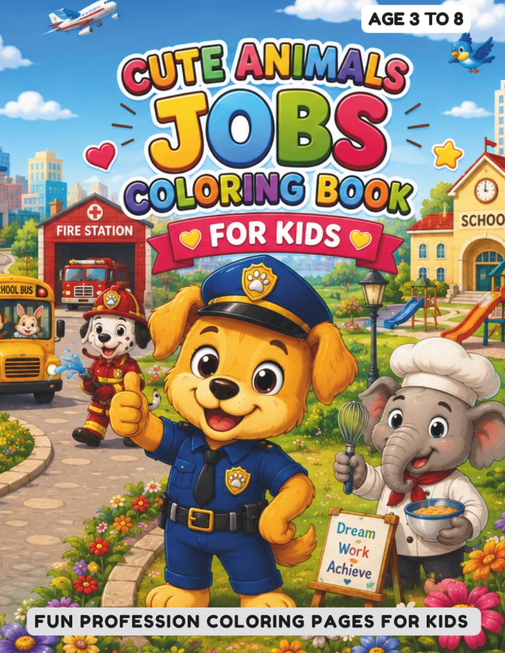Cute Animals Jobs Coloring Book For Kids: Fun Profession Coloring Pages for Kids