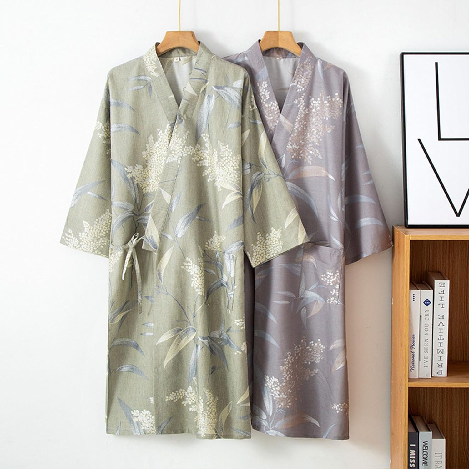 Men Summer Kimono Bathrobe Long Cotton Pajamas Loungewear Mens Bathrobe Sleepwear Nightgown