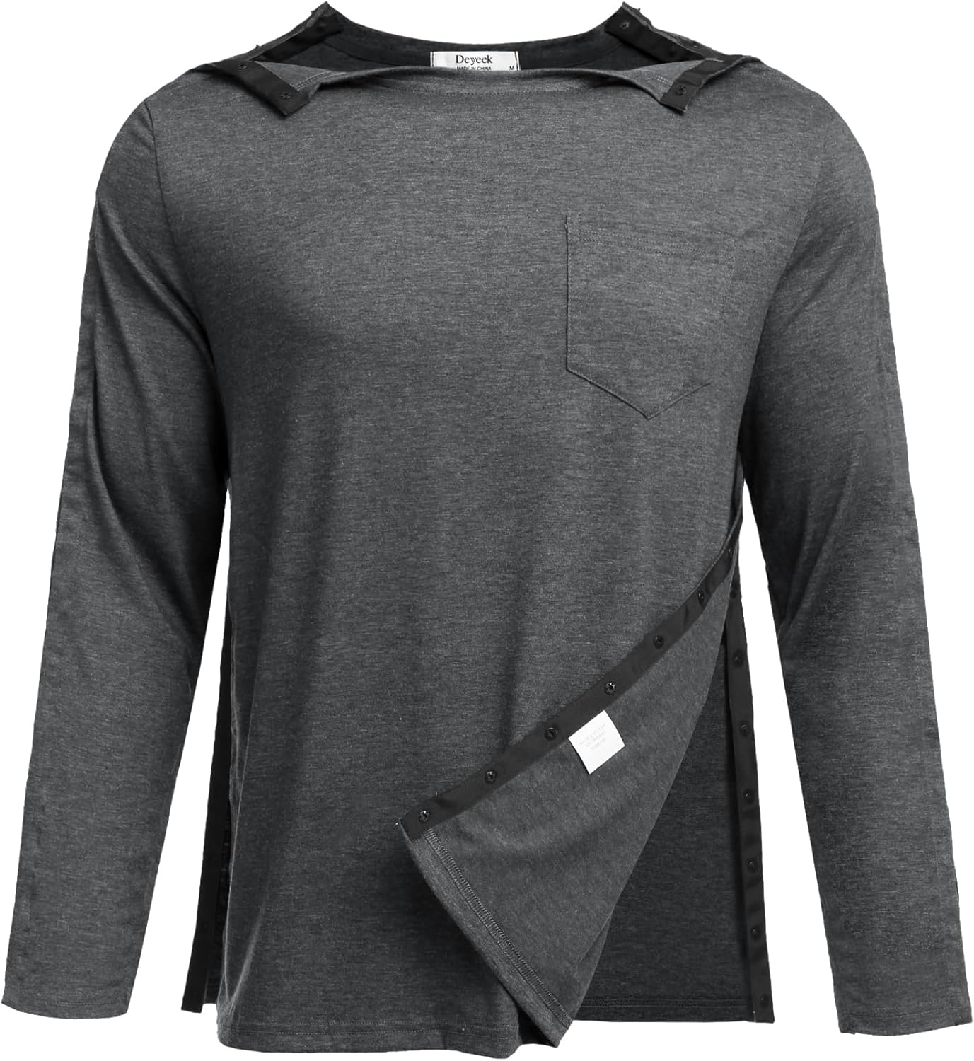 Deyeek Men's Post Shoulder Surgery Recovery Shirts Full Tear Away Long Sleeve Snap Chemo Port Access Shirt