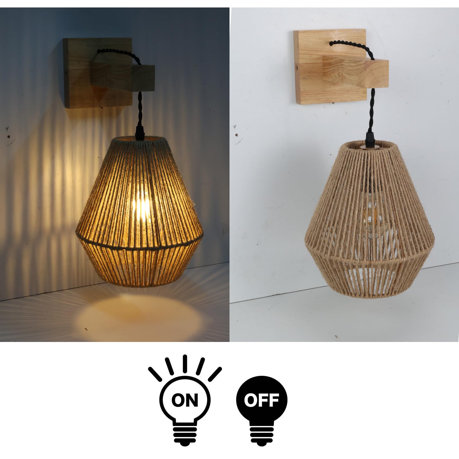 Alpinaluz Applique Murale en Bois avec Abat-jour en Corde de Yute Tissée à la Main, Hauteur Réglable, Style Bohème Artisanale pour Chambre, Salon ou Couloir, Douille E27 Compatible LED