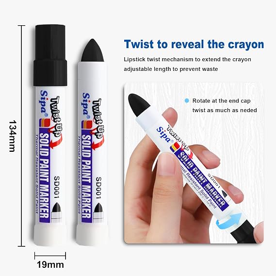 Sipa Permanent Solid Paint Markers, Twist Long-Lasting Paint Pens for Window, Wood,Metal and Glass Marker, 1 Pack (Black)