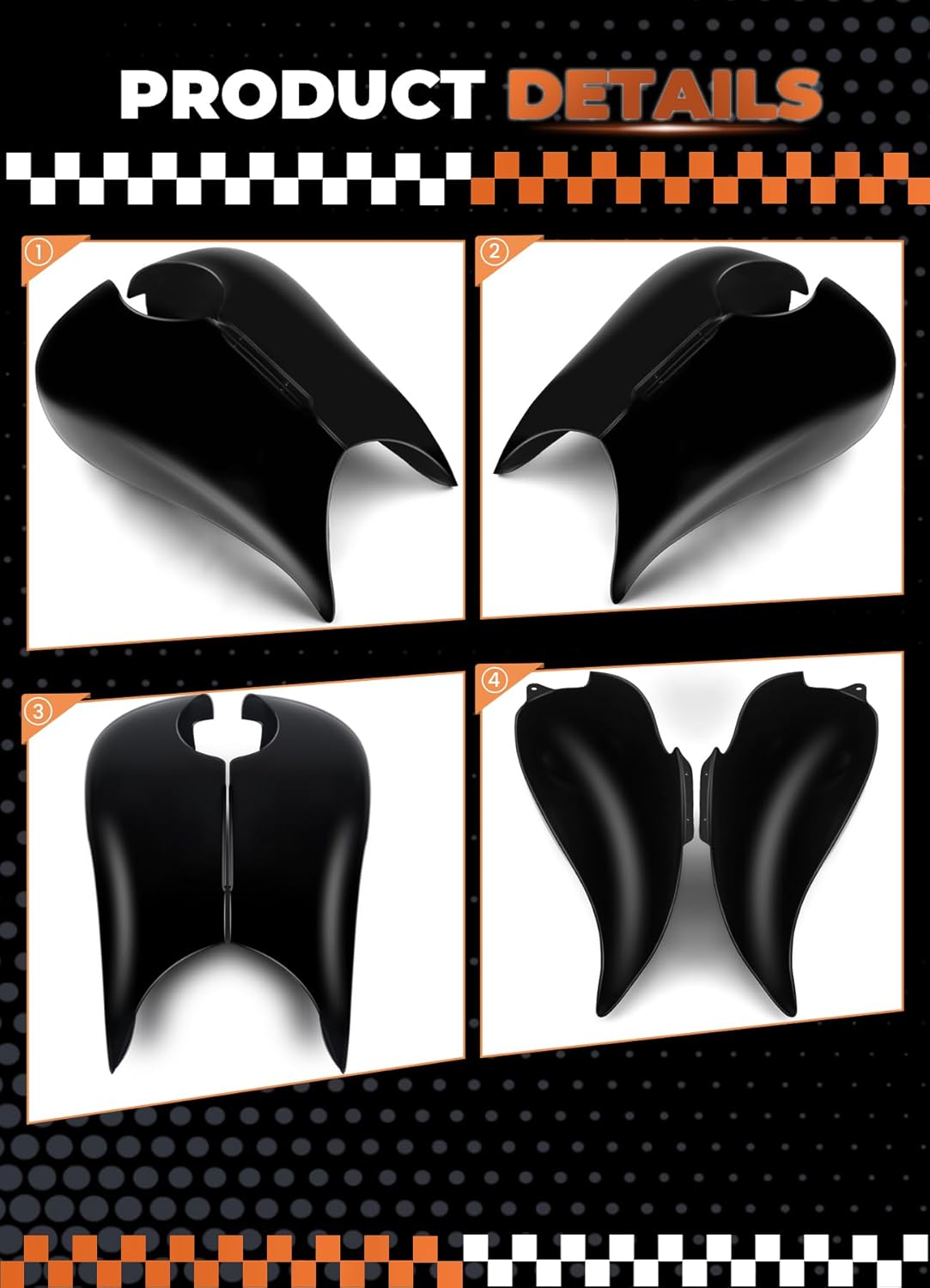 Vivid Black Stretched Gas Tank Covers Extended Gallon Fuel Shrouds Protection Compatible with Harley Touring Street Glide,Road Glide,Tri Glide 2009-2023
