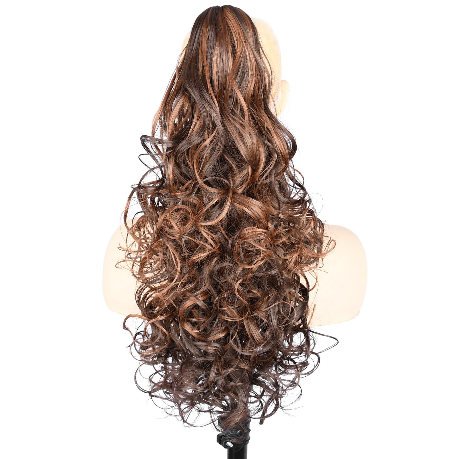 GLEDOLA Ombre Claw Clip In Wavy Loose curly Synthetic Wrap Around Ponytail Extensions Short Pony Tail Clip In Extensions for Women Girl (24 inch-Curly